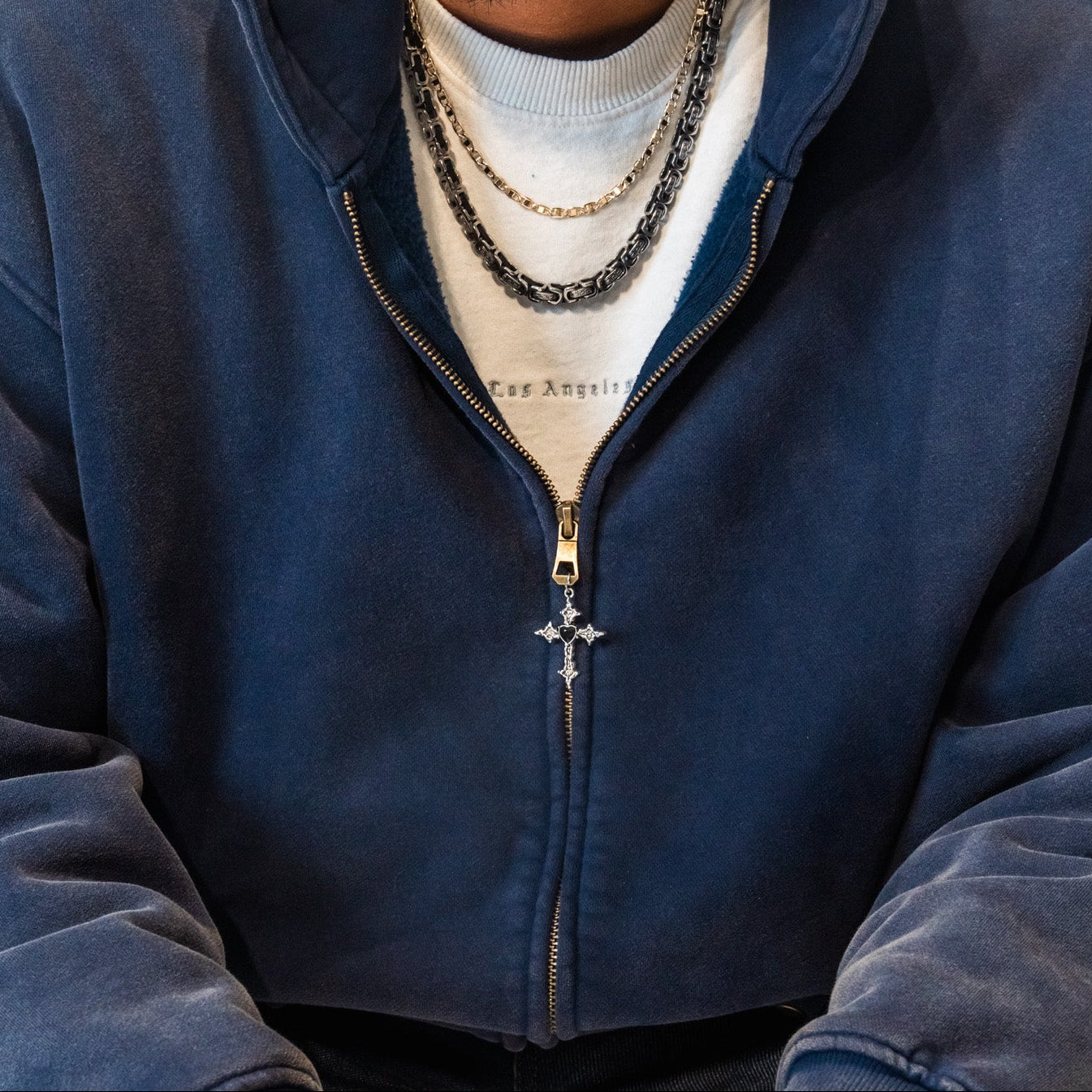 Oversized Double Zip Midnight Blue Hoodie