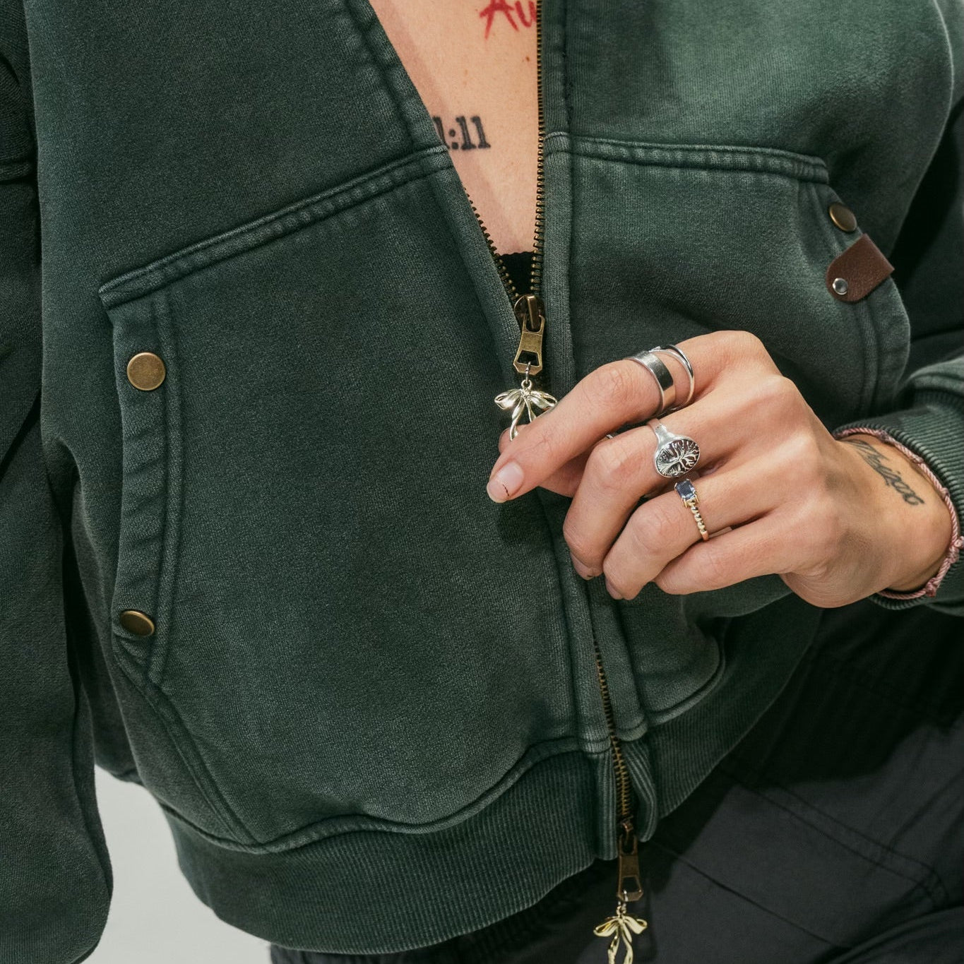 Oversized Double Zip Forest Green Hoodie