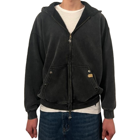 Oversized Double Zip Starlight Black Hoodie