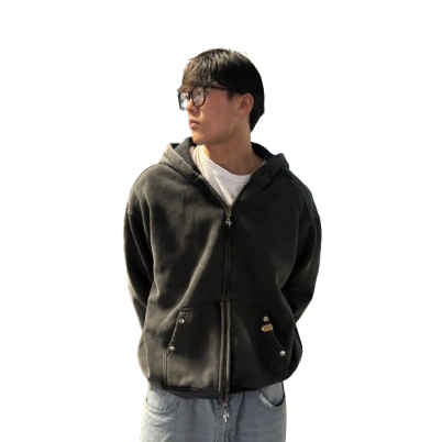 Oversized Double Zip Starlight Black Hoodie