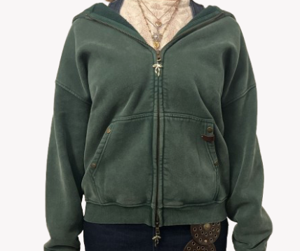 Oversized Double Zip Forest Green Hoodie